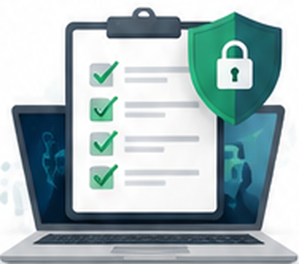 Ilustrasi checklist pemeriksaan keamanan website sebelum login