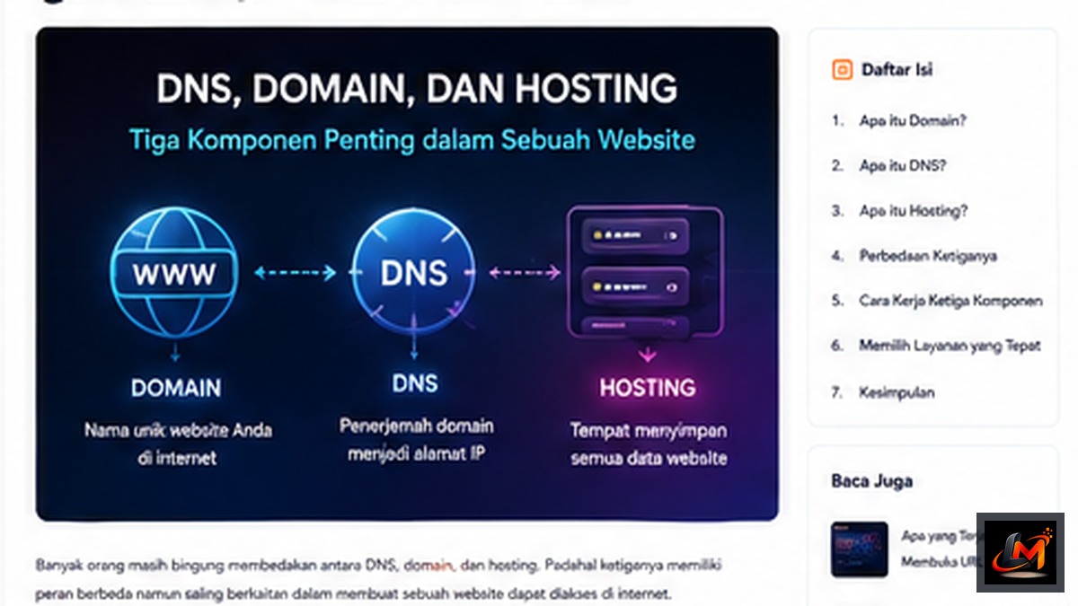 Perbedaan DNS, Domain, dan Hosting: Tiga Komponen Penting Sebuah Website
